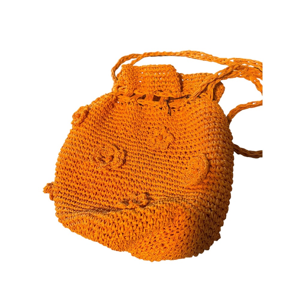 Boho Orange Macrame Hand Woven‎ Natural Materials Bag Beach Summer Hippie. NWT